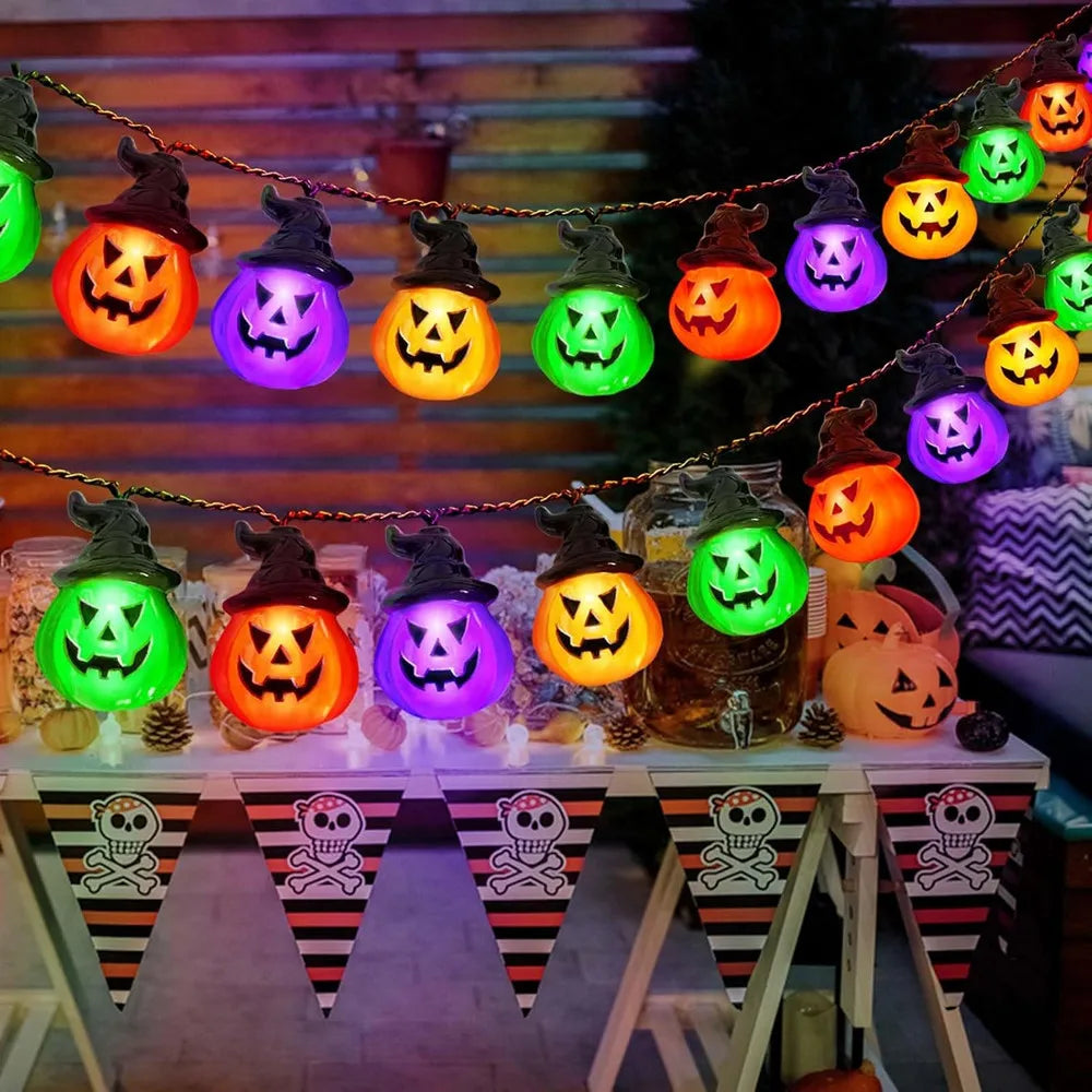 Jack O Lantern Halloween Decoration Pumpkin Led String Lights Indoor Wall Ornaments Lights Battery USB Powered Room Lamps 1013 Vue changeable 1.5m 10leds USB