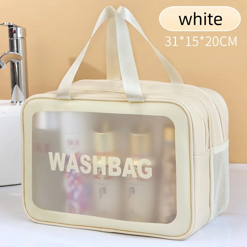 New Thick Dry-Wet Separation Partition Toiletry Bag Portable Double-Layer Cosmetic Storage Bag for Travel Beach Pool Bathing Vue white