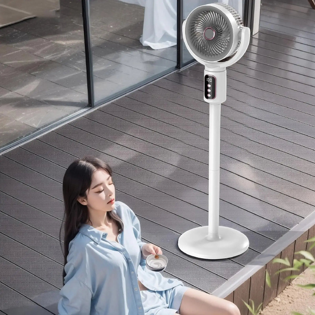 4000mah Digital Display Standing Fan 5-Speed Oscillating Floor Fan with Remote, Adjustable Height Quiet Cooling for Home Office Vue