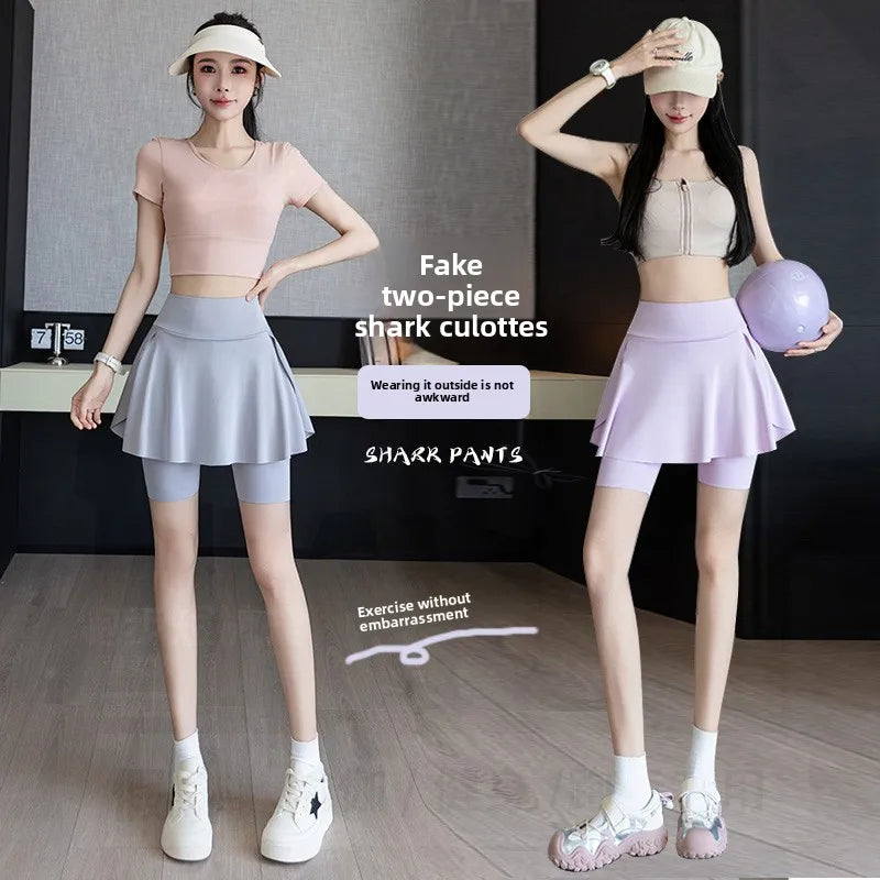 Fake Two Piece Skirt Leggings Yoga Tennis Shorts with Pockets 3 Lengt Bike Shorts for Women Running Gym Outdoor Vue