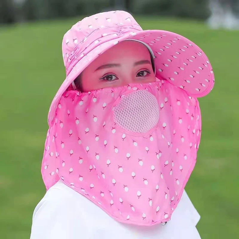 Sun Hat Female Summer Hat Cover Face Breathable Sun Hat All-match Summer Hat with Big Rim Anti-ultraviolet Cycling Sunhat Vue Rose red