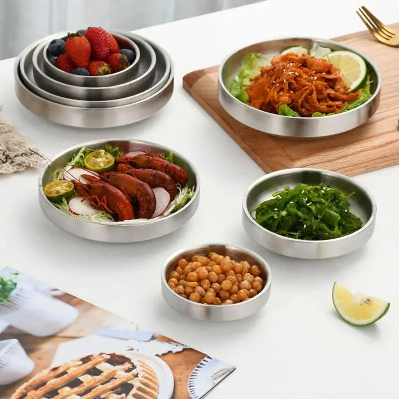 Thickened Flat 201/304 Stainless Steel Dish Plate Cooking Noodles Bowl Dinner Plate Seasoning For Kitchen Restaurant Tableware Vue