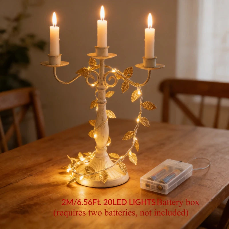 20LED Golden Tiny Leaves Copper Wire String Lights Battery Powered Fairy Lights for Home Wedding Party Christmas DIY Decoration Vue Warm White 2M20LED