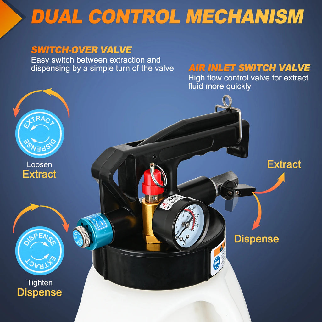 Transmission Fluid Pump Kit 10L Automotive Pneumatic Oil Fluid Extractor ATF Refill Dispenser Transfer Pump with 15 ATF Filler Adapters 2.6 Gal 2 Way Vacuum Fluid Evacuator Oil Change Tool Set Vue