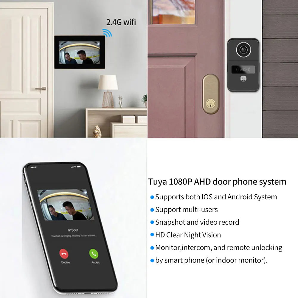 2 Wire 1080P 7/10 Inch WiFi Video Intercom Support Tuya APP Smart Home Video Door Phone RFID Access Control System for Apartmen Vue