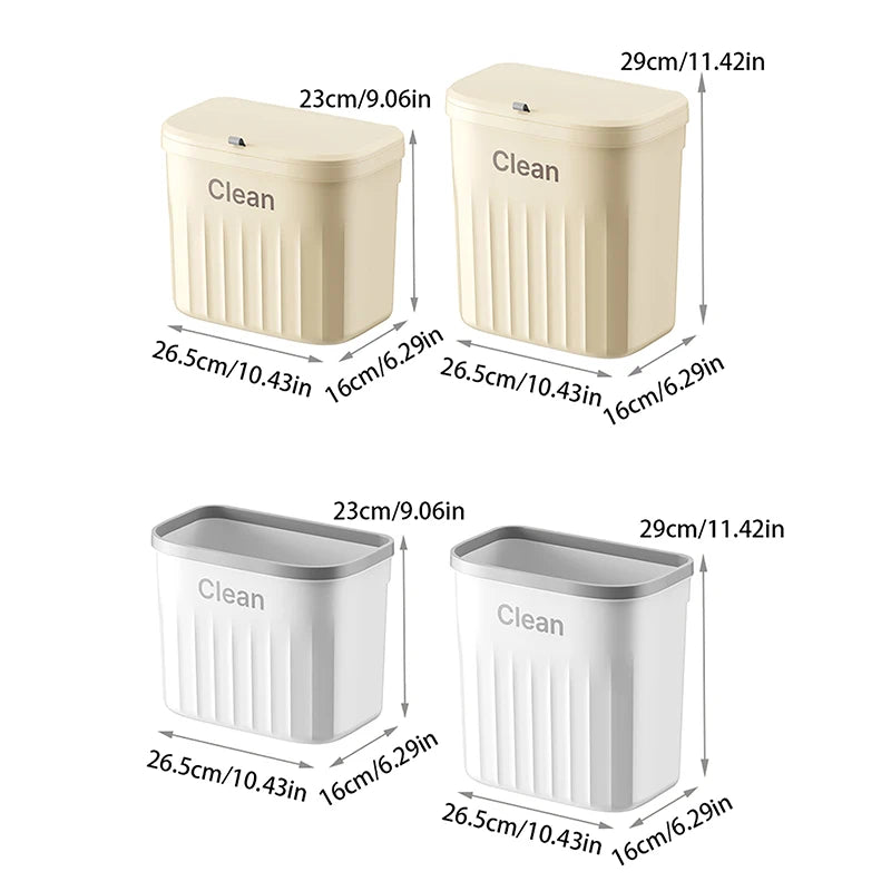 8.5/12L Kitchen Trash Can Wall Mounted Hanging Trash Bin With Lid Garbage Can For Cabinet Under Sink Waste Garbage Compost Bin Vue
