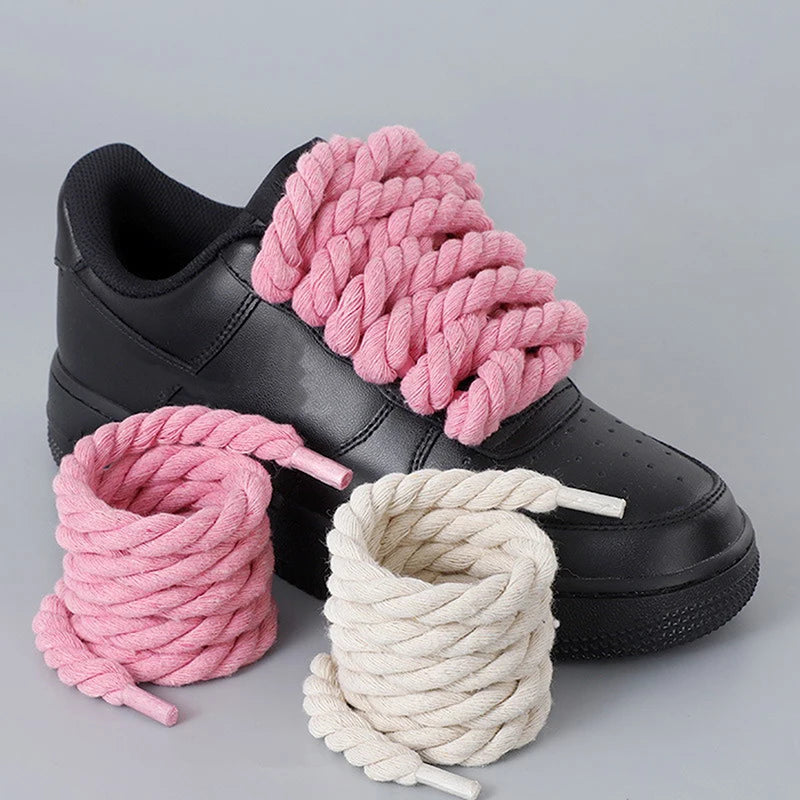 2Pcs Round Thick Rope Laces Polyester Cotton High Quality Solid Color Laces 0.8cm120cm Width 5Colors Bold Shoelaces Vue