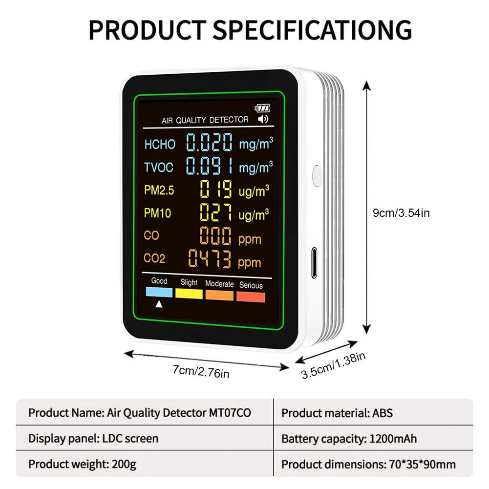 6-in-1 Air Quality Monitor – CO2, TVOC, PM2.5, Formaldehyde Air Quality Monitor Vue
