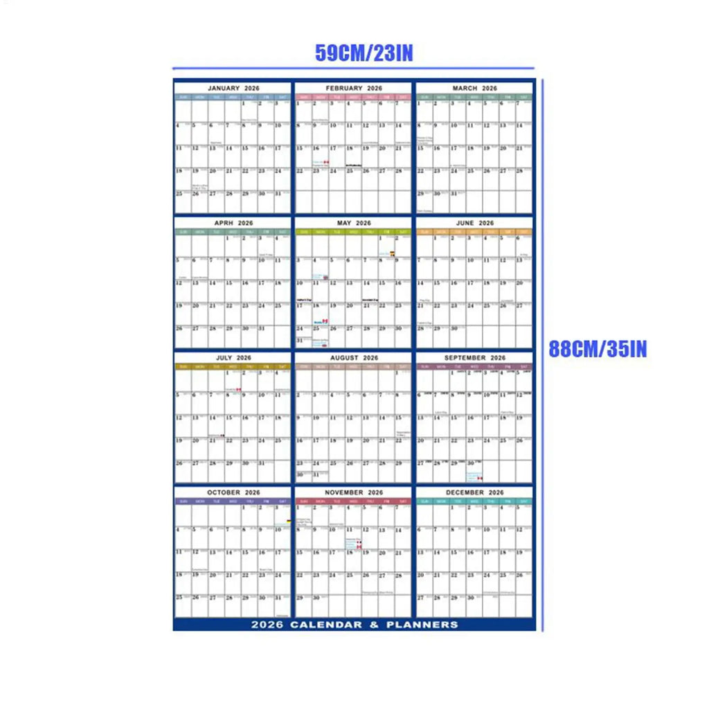 12 Month Large Wall Calendar 2026 Planner Calendar Erasable Agenda Academic Planner Foldable for Home Decor Office Family Vue