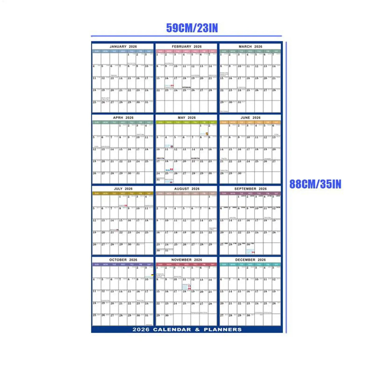 12 Month Large Wall Calendar 2026 Planner Calendar Erasable Agenda Academic Planner Foldable for Home Decor Office Family Vue