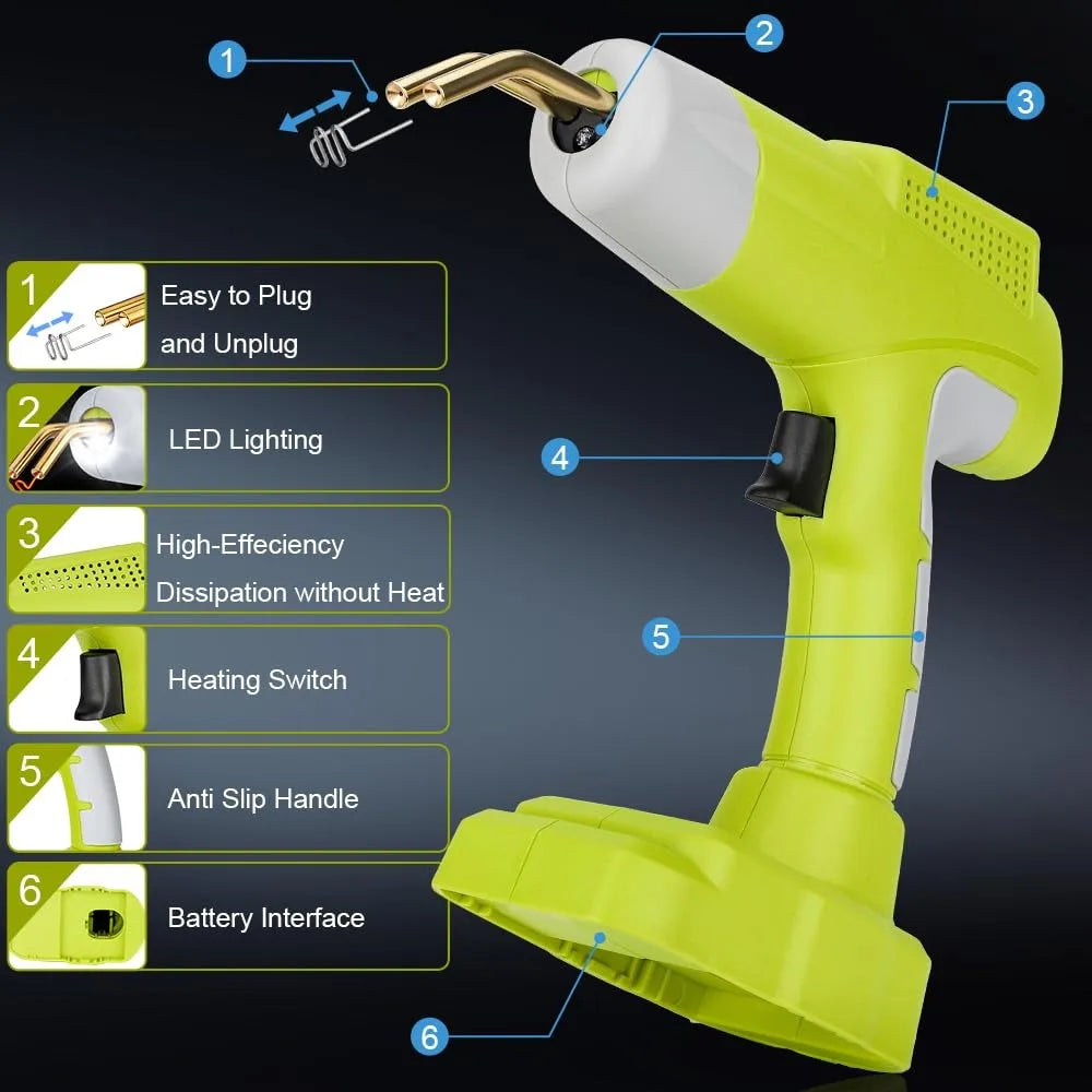 Rechargeable Plastic Welder Kit for Ryobi 18V Li-Ion Batteries Portable Plastic Welder with LED Indicator DIY Home Repair Tools Vue