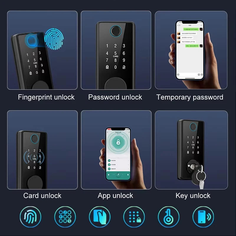Smart Fingerprint Deadbolt Lock with Latch/Door Sensor TT Lock APP Password/Card/Key Unlock Tuya Electric Wooden Door Lock Vue