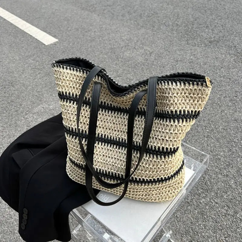 Vintage Straw Rattan Woven Bags Handmade Summer Beach Ladies Large