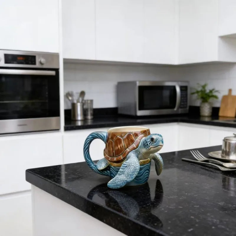 Resin 3D Turtle Coffee Mug Novelty Cute Animal Cup Table Decor Desk Ornament Gift For Home Office Kitchen Living Room Art Vue