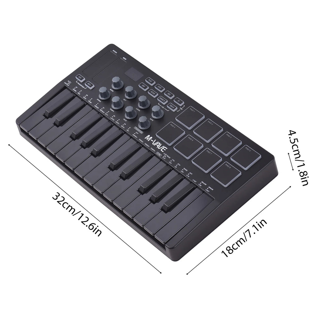 MIDI Keyboard Controller Beat Maker Machine Rechargeable 25 Keys MIDI Keyboard Portable Arranging Strike Pad RGB Backlight MIDI Vue