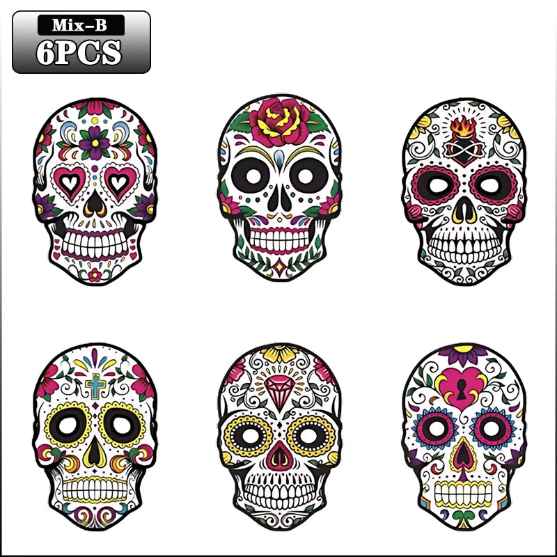6-60PCS Halloween Day of Dead Paper Skull Mask for Masquerade Party DIY Craft Face Cover Decoration Supply Set Vue Style B-6PCS