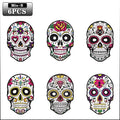 6-60PCS Halloween Day of Dead Paper Skull Mask for Masquerade Party DIY Craft Face Cover Decoration Supply Set Vue Style B-6PCS