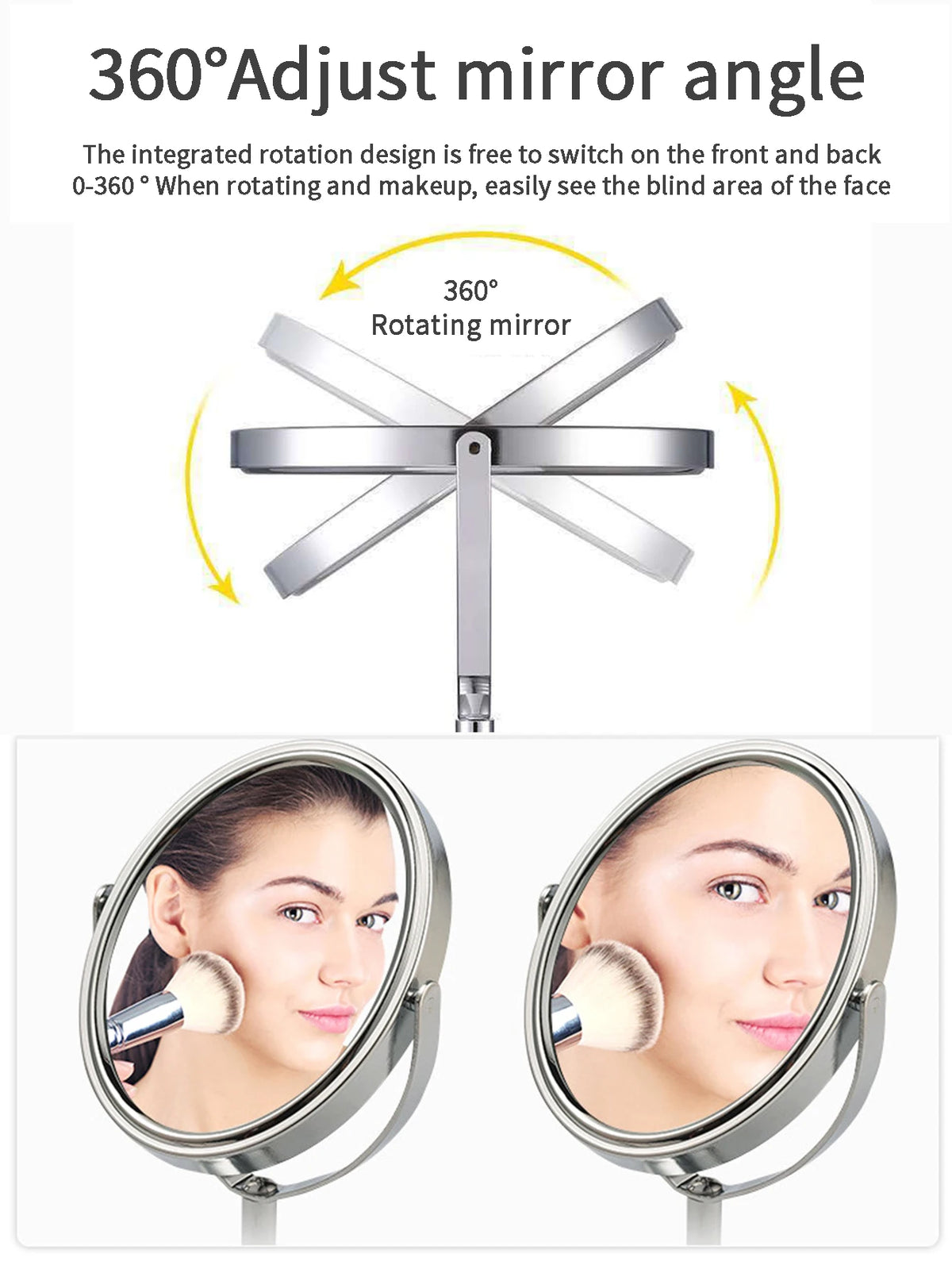 1pc Large Silver Makeup Mirror, Clear Double Sided Tabletop Beauty Mirror, Metal Silver Magnifying Cosmetic Mirror, 360° Rotatio Vue