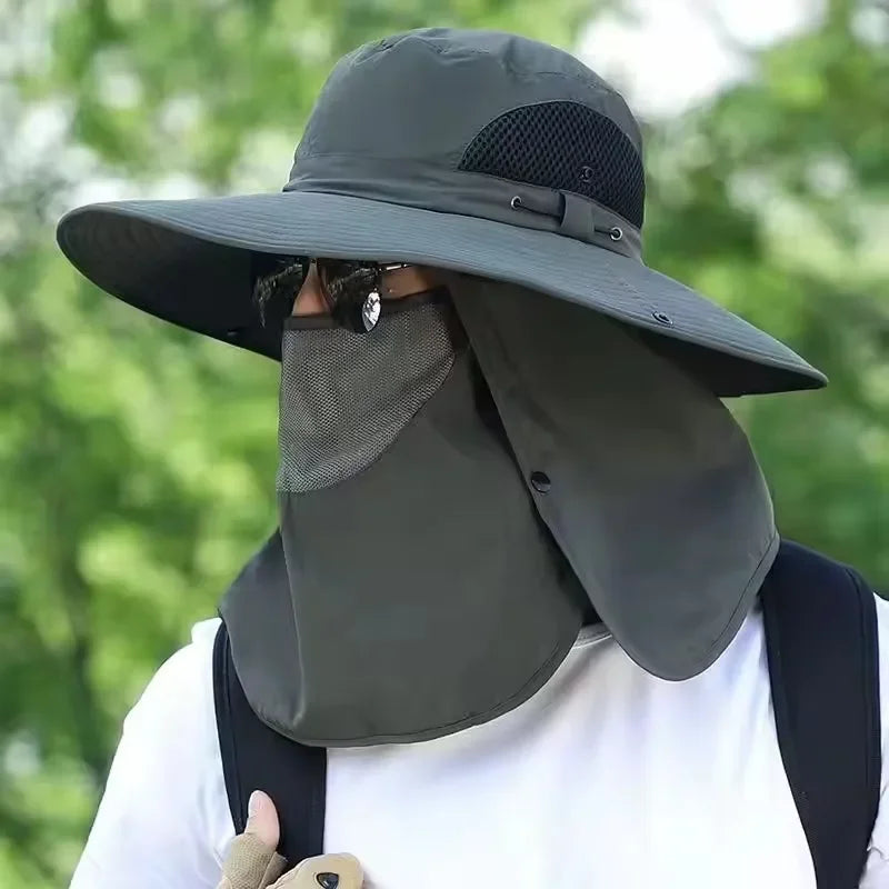 Sun Hat Summer Men Hats Outdoor Sun Protection Detachable with Large Brim Hiking Mask Fishing Outdoor Detachable Sun Beach Hat Vue