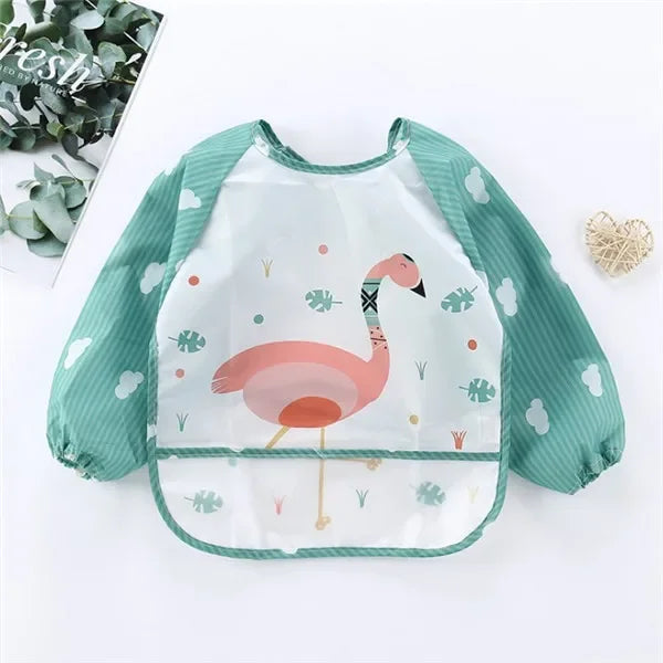 Baby Long Sleeve Scarf Boys Girls Burp Cloth For1-3Year Banana BibsWaterproof Toddler Art Smock Feeding Bib Apron Pocket Infant Vue B31 Bird 0-3Years