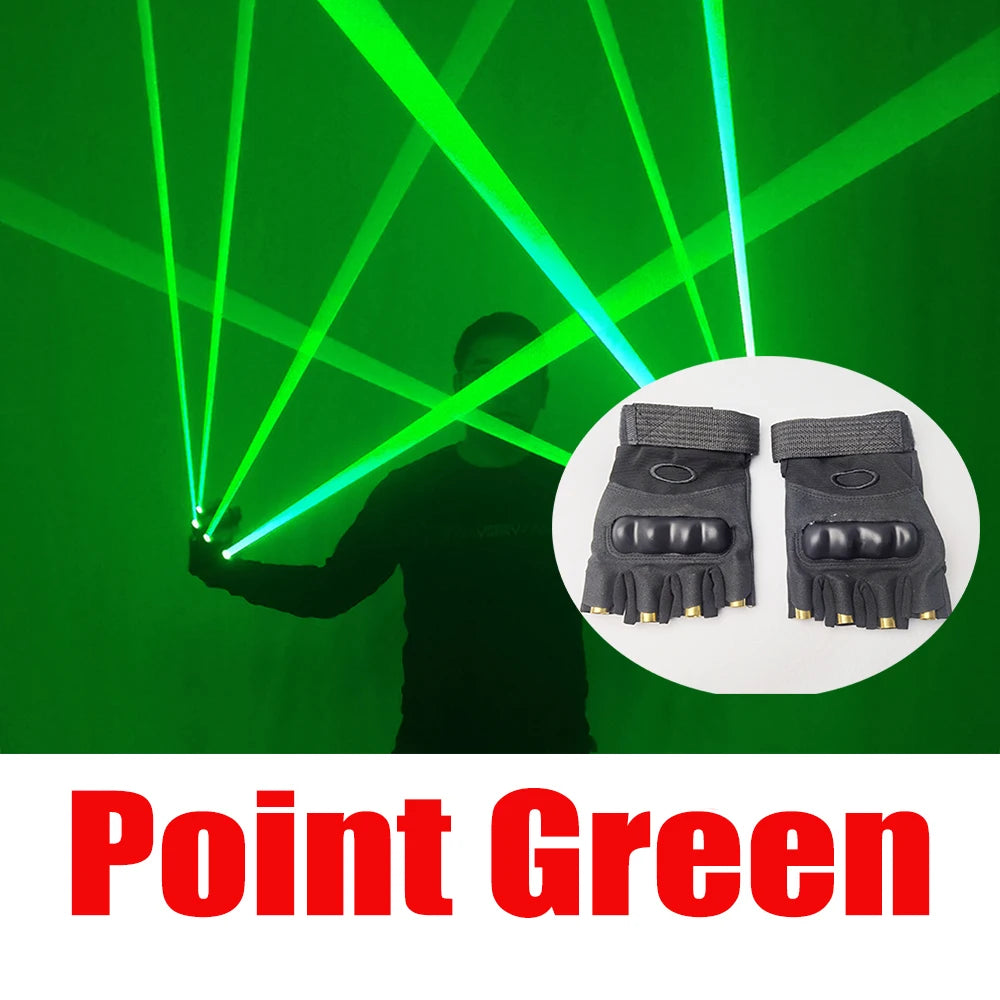 RGB Single Point Laser Gloves LED Finger Light Rechargeable Robot Suit Performance Flash Fin - Green Red Blue Vue Point Green A pair Gloves