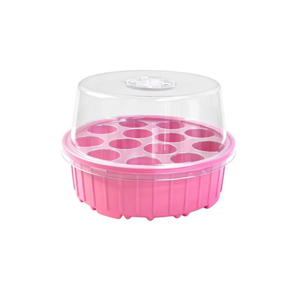 13 Hole Plant Seedling Tray Transparent Cover Insulated Hydroponic Seedling Tray Moisture Retention Plastic Vue Pink