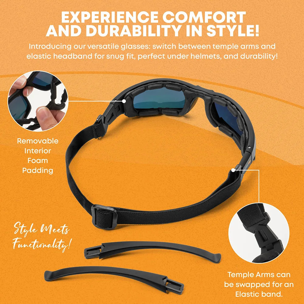 Motorcycle Riding Glasses Foam Padded UV400 Eye Protection Goggles Interchangeable Lens Anti-Wind Sunglasses for Outdoor Sport Vue