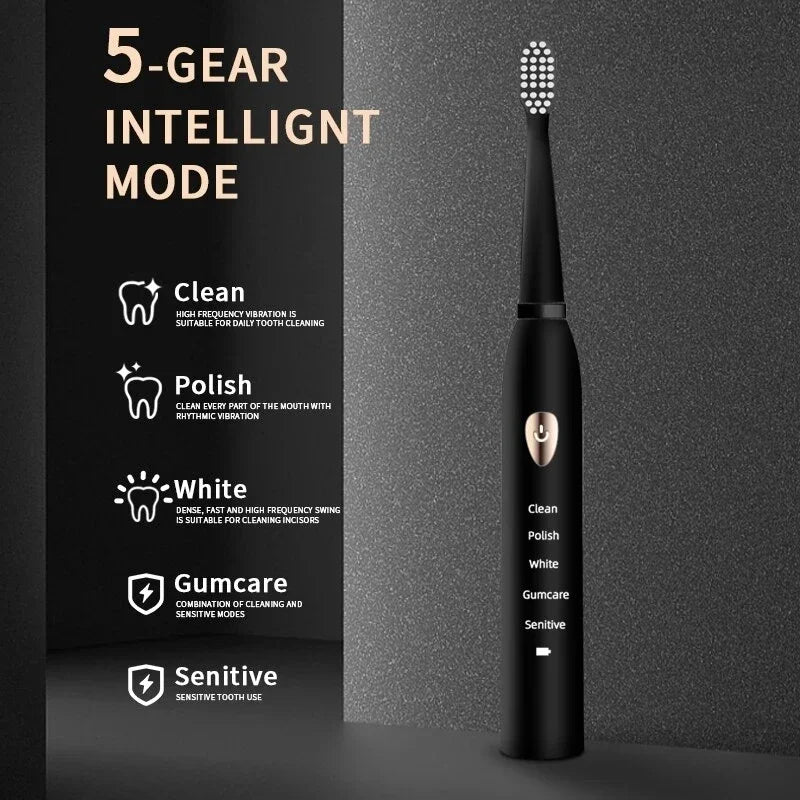 Sonic Electric Toothbrush 5-gear Mode USB Charging 4 colors IPX7 Waterproof Ultrasonic Rechargeable Soft Hair Toothbrush Vue