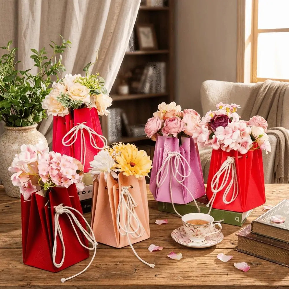 10Pcs Portable Romantic Flower Packaging Box Paper Hand-folded Rose Bouquet Bags Insertion Flower Flower Gift Box DIY Wedding Vue