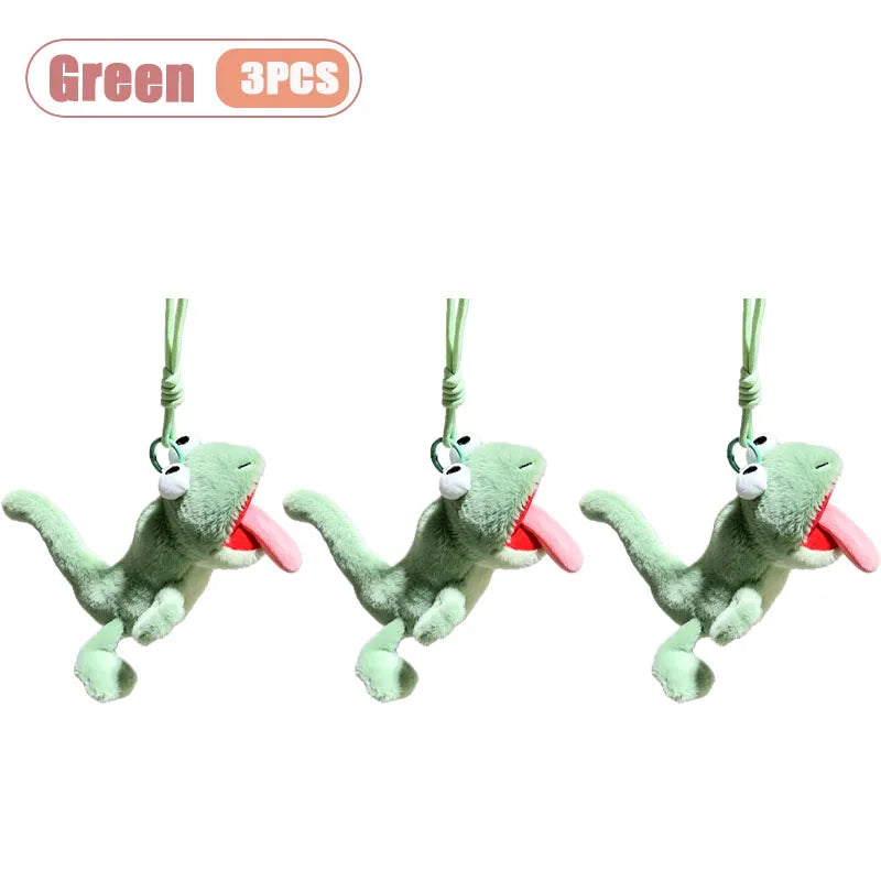1-20PCS Cartoon Lizard Plush Keychain Abstract Funny Stuffed Animal Cute Bag Charm Pendant Small Gift Novelty Toy Vue Green-3PCS