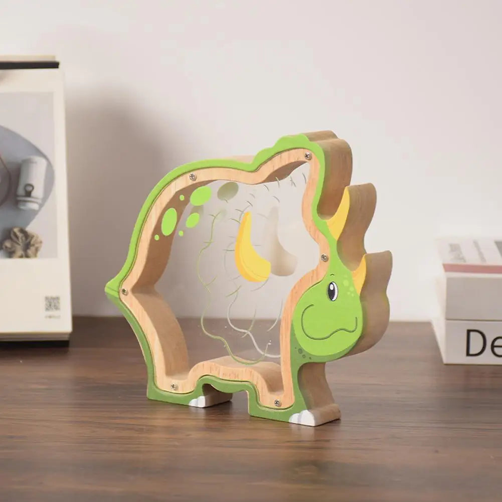 Wooden Dinosaur Piggy Bank For Kids Educational Toy To Foster Saving Habit, Safe Cash Jar, Gift For Boys Girls Room Decor Vue