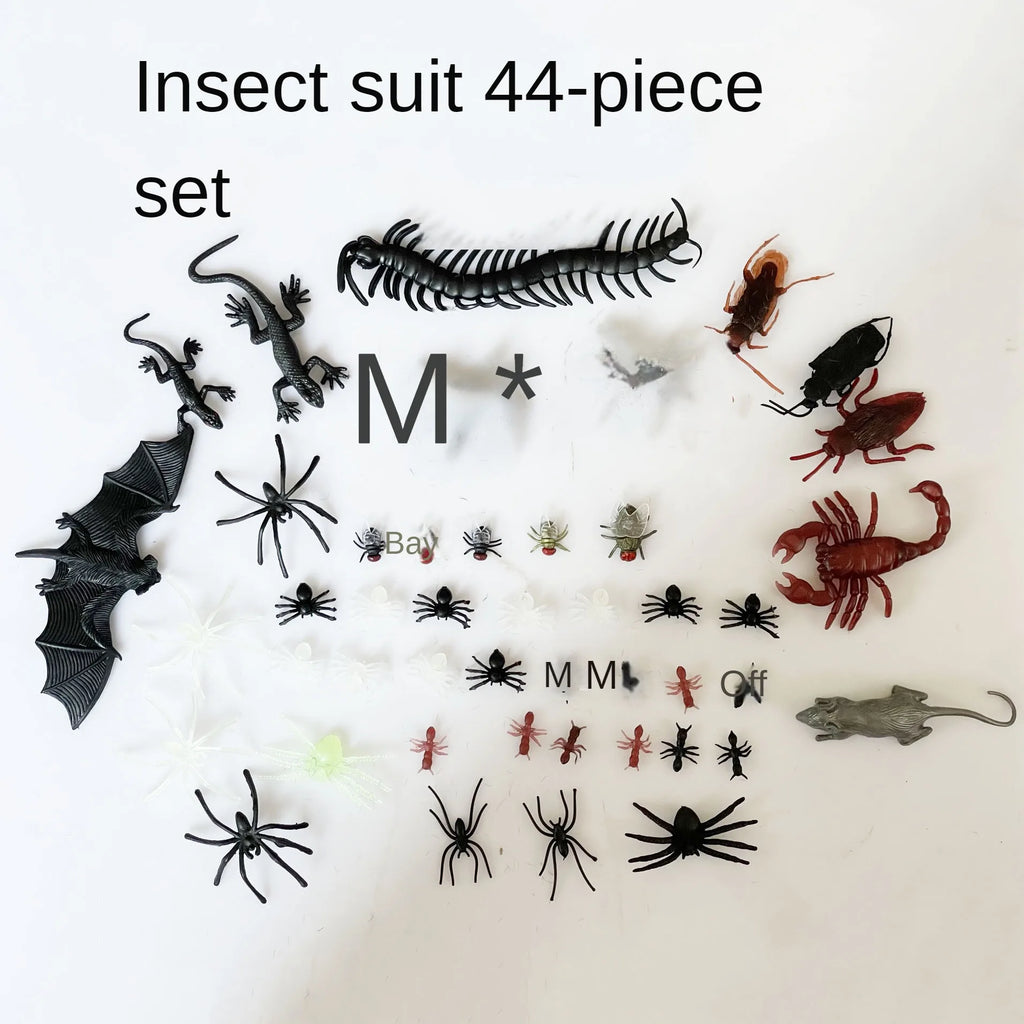 1Pack Halloween Fake Insect Cock Bugs Spider Kids Funny Toys for Halloween Party Fools'Day Decoration Haunted House Scary Props Vue 44pcs mix