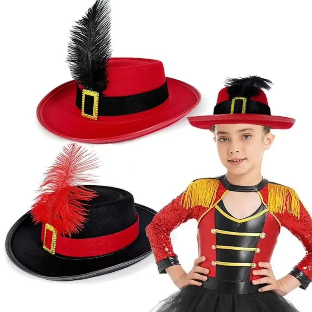 Vintage Black Musketeers Costume Hat Magician Hat With feathers Holiday Costume Hat Top Hats Stage Performance Kids Cosplay Hat Vue