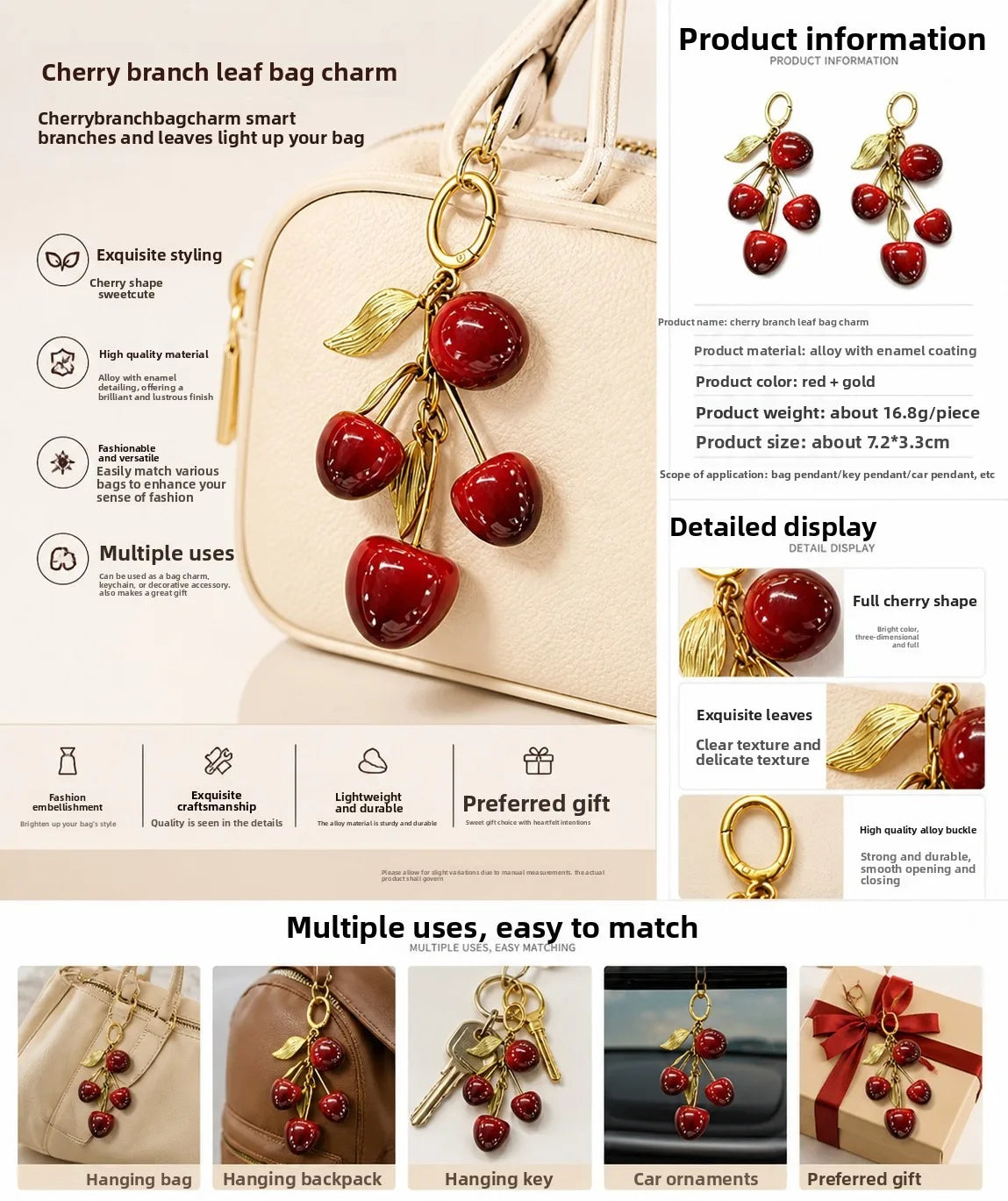 1/2pcs Resin Cherry Bag Charm Cute Keychain Pendant for Phone Lanyard Bag Accessories Jewelry For Christmas Gift Vue