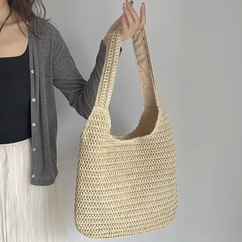 Fashion Rattan Women Shoulder Bags Woven Female Handbags Large