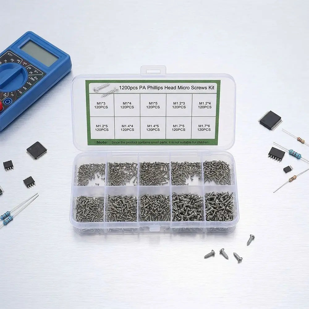 1200pcs Kit Small Self Tapping Screws Waterproof Rust Prevention Repair Screws Phillips Head Mini Micro Screws Electronic Repair Vue