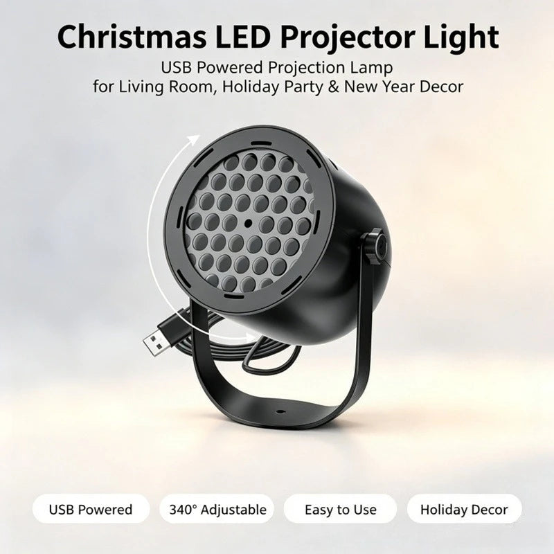 Christmas LED Projection Light, USB Powered Projector for Living Room Holiday Decorations and New Year Vue black Snowflake pattern No plug