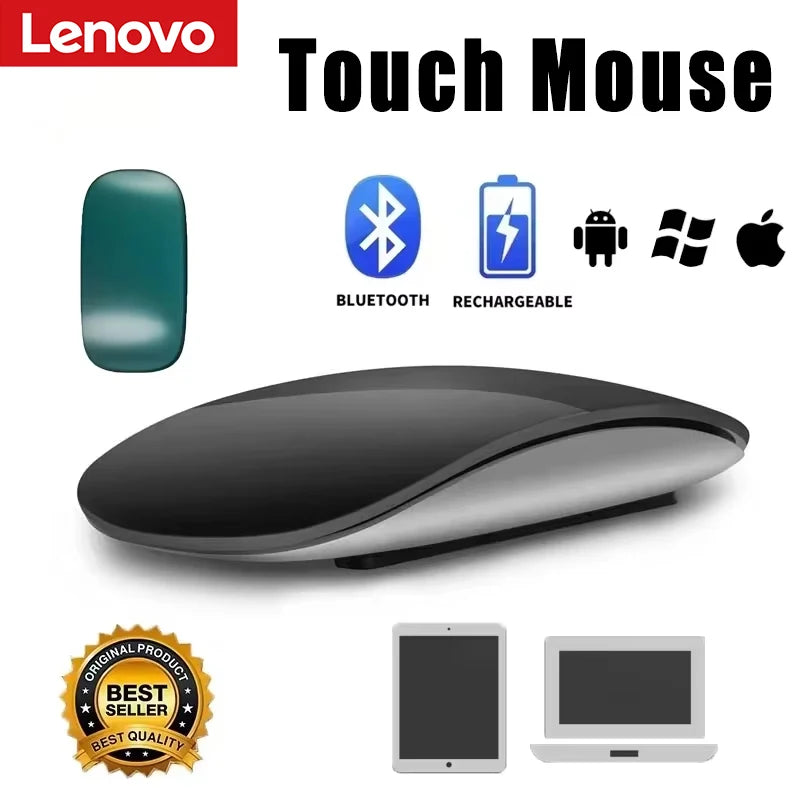 Lenovo Wireless Mouse Rechargeable Bluetooth 5.0 Silent Surface Touch Mice Ultra-thin Magic Mouse For Laptop Ipad Mac PC Macbook Vue