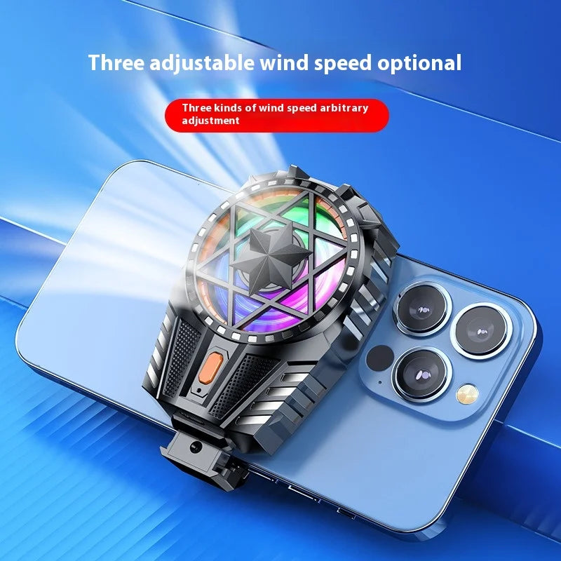 Mobile Phone Radiator with RGB Light Phone Gaming Radiator 3 Speed Adjustable Snap-On Cooling Fan for Outdoor Vlog Mobile Gaming Vue