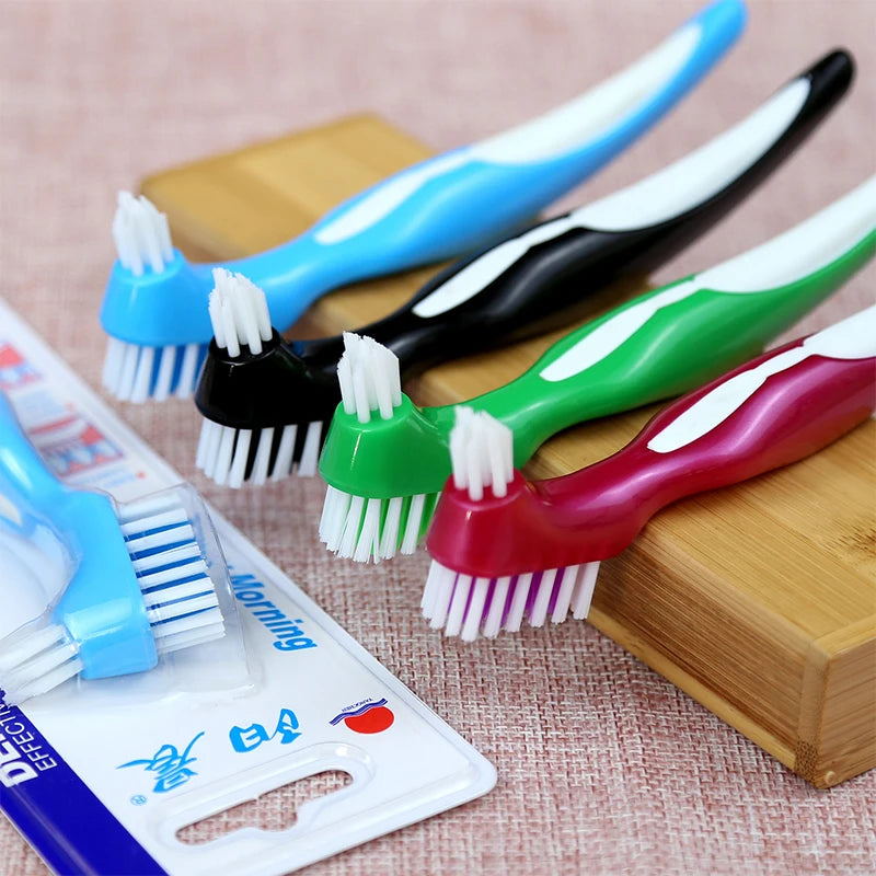 Denture Cleaning Brush Dual Heads Gum Cleaner For Men Women Multi-Layered Bristles False Teeth Brush Oral Cleaning Tools Vue