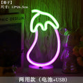 Flame Sign Neon Light LED Fire Flaming Logo Modeling Eggplant Lamp Decor Barbecue Restaurant Shop Room Wall Table Bar Club Party Vue eggplant