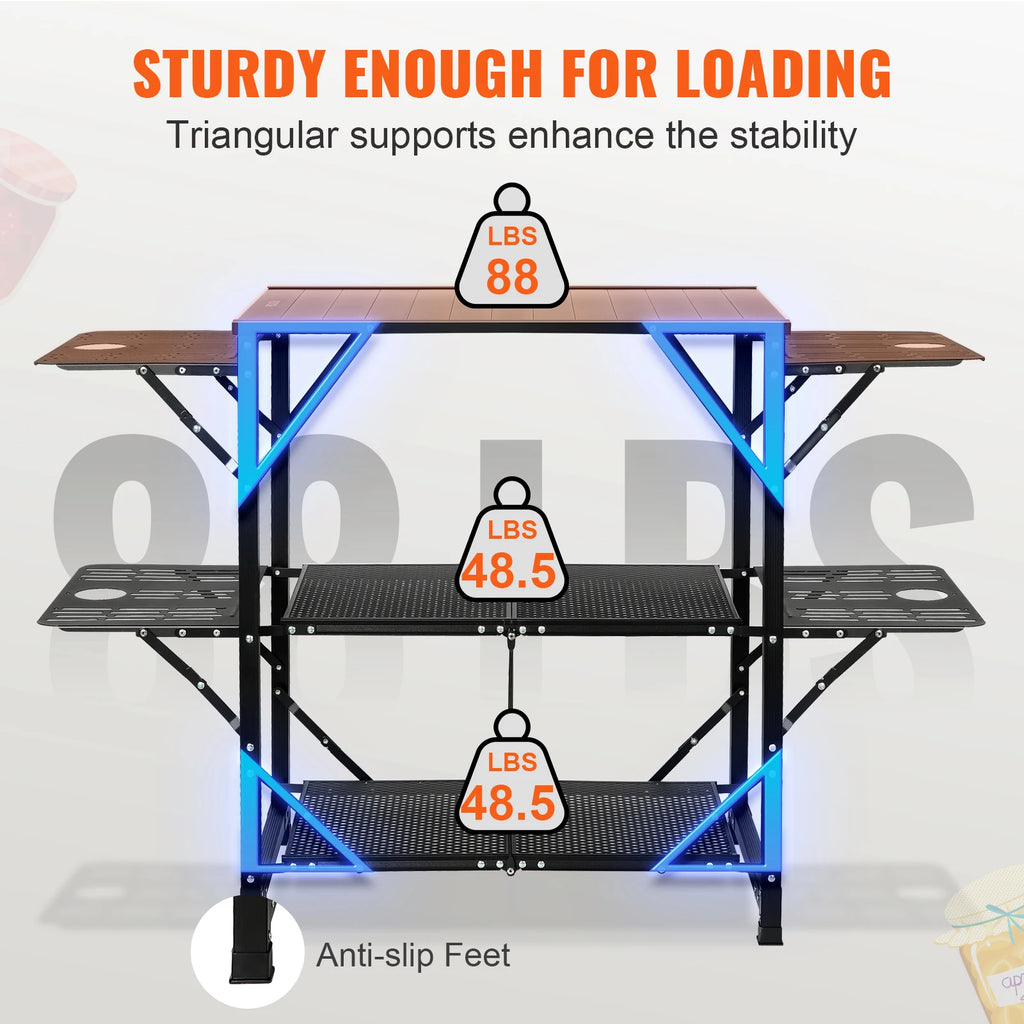 SucceBuy Camping Kitchen Table One-piece Folding Portable Cook Station Aluminum Camping Folding Table for Outdoor Picnics BBQ Vue
