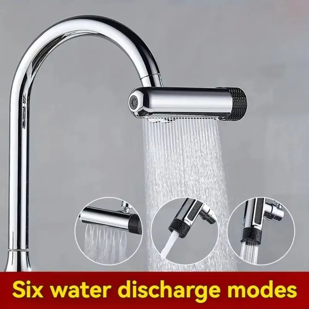6 Modes Kitchen Splash Proof Faucet Water Saving Stainless Steel Water Tap Extender 360° Rotating Multi-functional Vue
