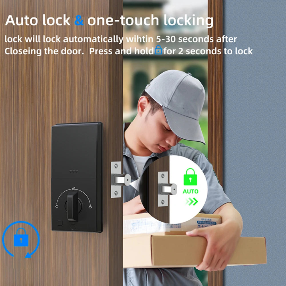 WiFi Smart Door Lock Fingerprint Electronic Deadbolt Keypad Tuya App Mobile Unlock and Monitor Keyless Entry Auto Dead Bolt Lock Vue