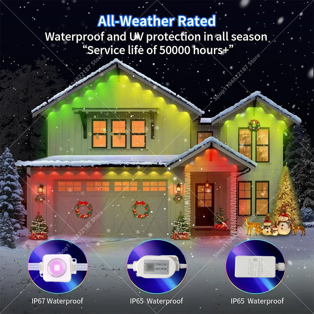 300FT Smart RGB Eave Lights App & Remote IP67 Permanent Outdoor LED String Lights Home New Year Christmas Birthday DIY Lighting Vue