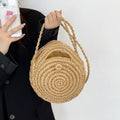 Round Straw Crossbody Bag Handmade Woven Shoulder Women Summer Beach