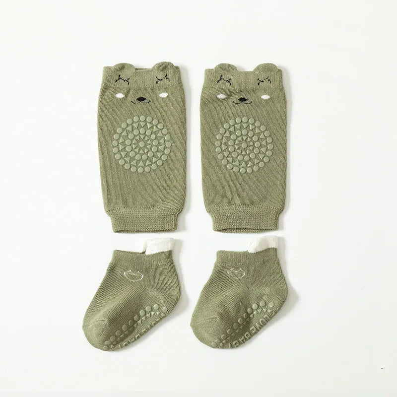 vvocci Baby KneeCartoon Anti-slip Socks Floor Socks Pads Set Summer Kid Crawling Safety Kneecap Walking Protector for Girls Boys Vue B351 army green M 1-3Y 12-14cm