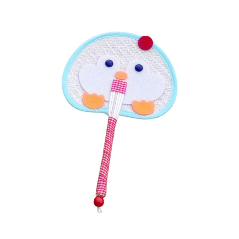 Compact Penguin Hand-Woven Fan Cartoon Cute Cattail Fan Lightweight Portable Hand Braided Fan School/Office Vue Blue
