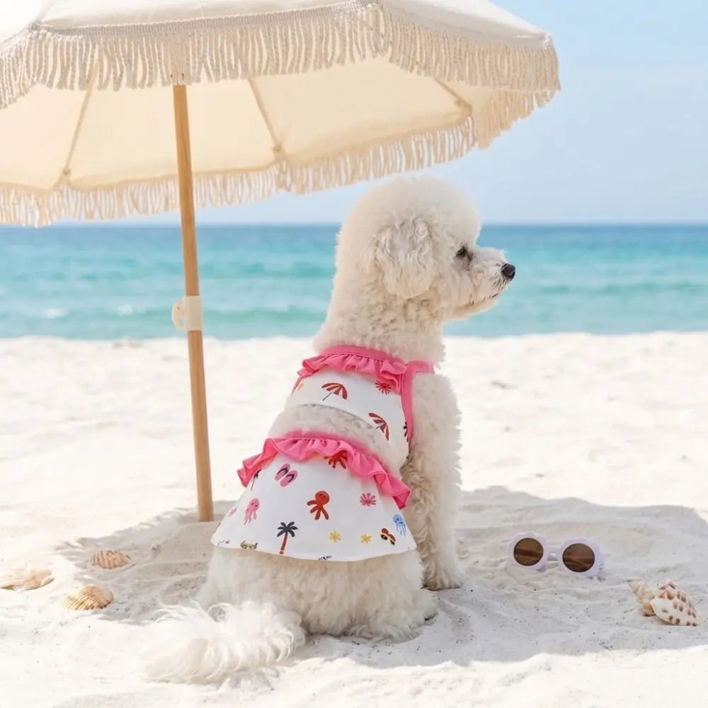 Fashion Cartoon Print Pet Swimsuit Soft Thin Breathable Pet Princess Dresses Comfortable Dog Bikini Vest Daily Wear Vue