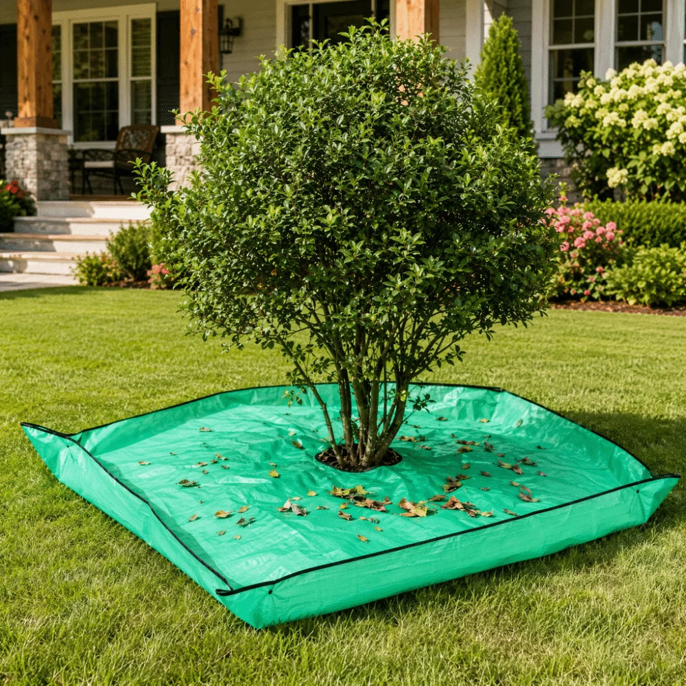 1m 3.28ft Trimming Shrubs Leaves Catcher Waterproof Square Fallen Leaves Collection Reusable Green Shrub Base Mulch Mat Vue